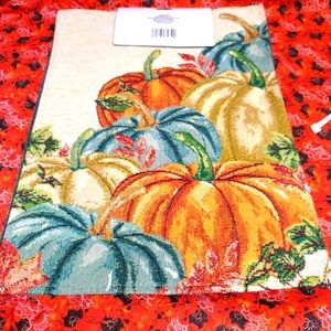 Sparkly Pumpkin Fall Table Runner - Orange Teal Yellow  70 inches